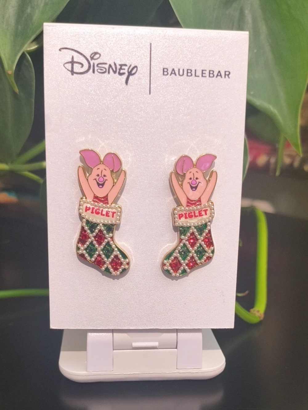 Disney x BaubleBar Piglet Christmas Stocking Earrings NWT